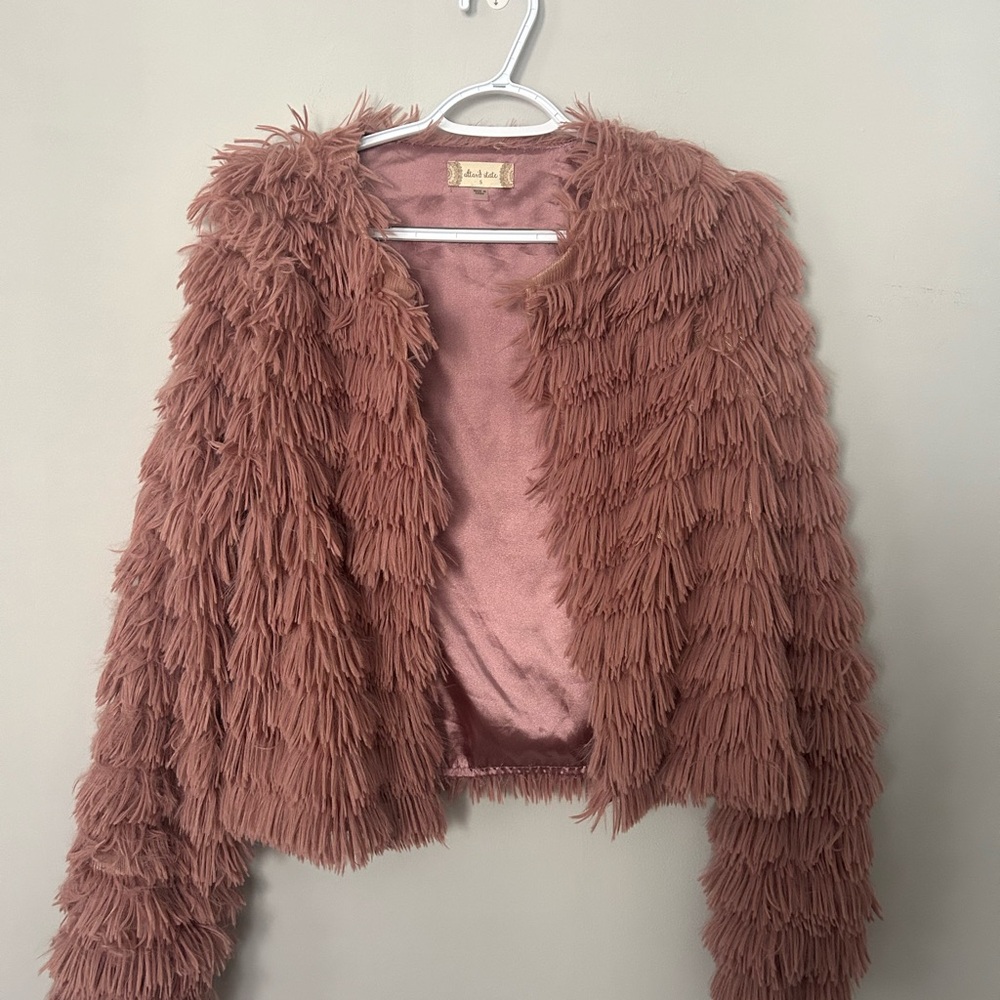 Altard State Faux Fur Fringe Pink Jacket